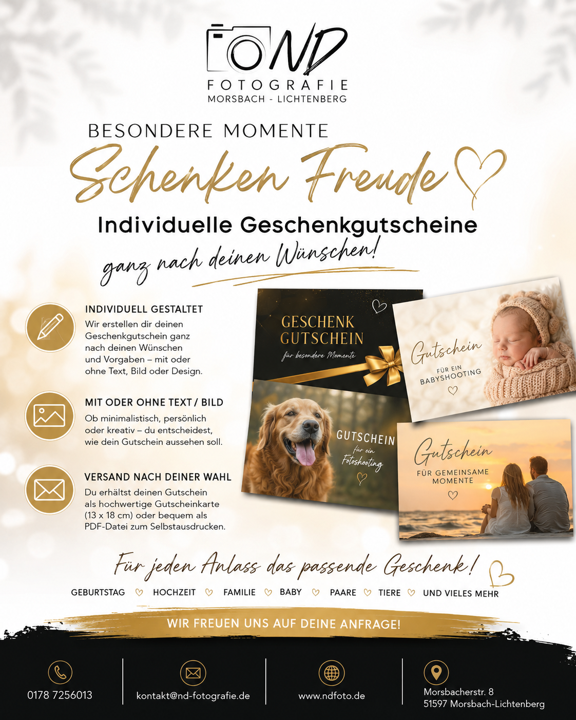 Individuelle Geschenkgutscheine von ND Fotografie